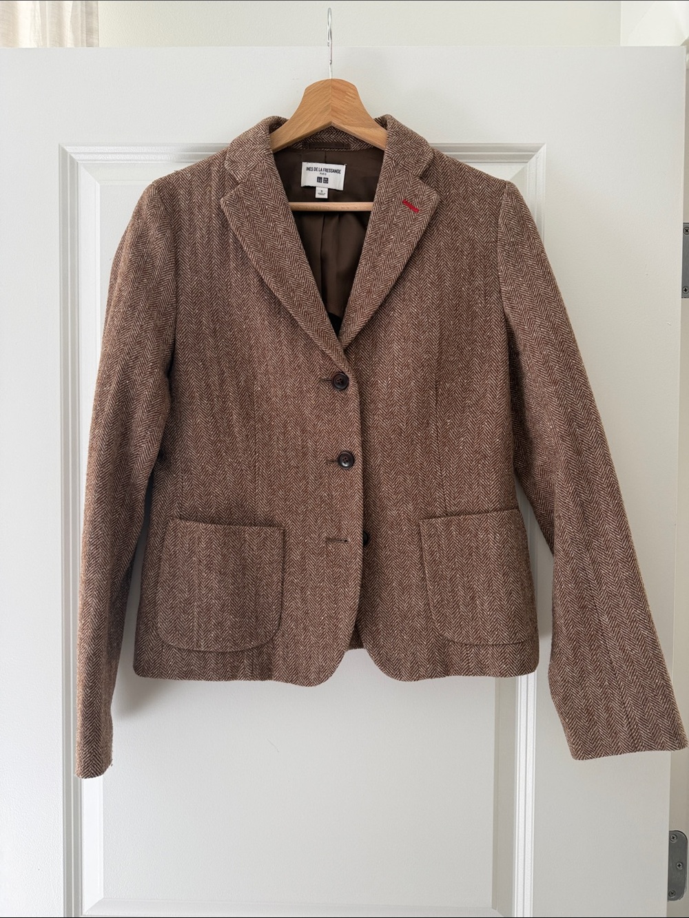 Uniqlo Brown Herringbone Wool-Blend Blazer
